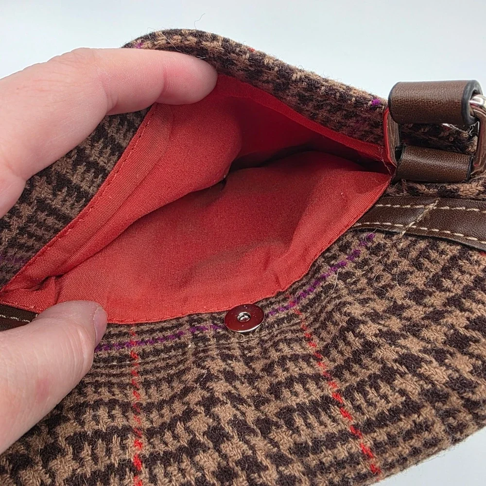 Chaps‎ Vintage Brown Houndstooth Plaid Wool Crossbody Bag Mid 2000s Messenger